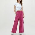 thumbnail image 4 of CYRBOKO Girls Cargo Pants, Elastic Waist Loose Holiday Casual Wide Leg Pants Hot Pink Size 10-12 T, 4 of 7