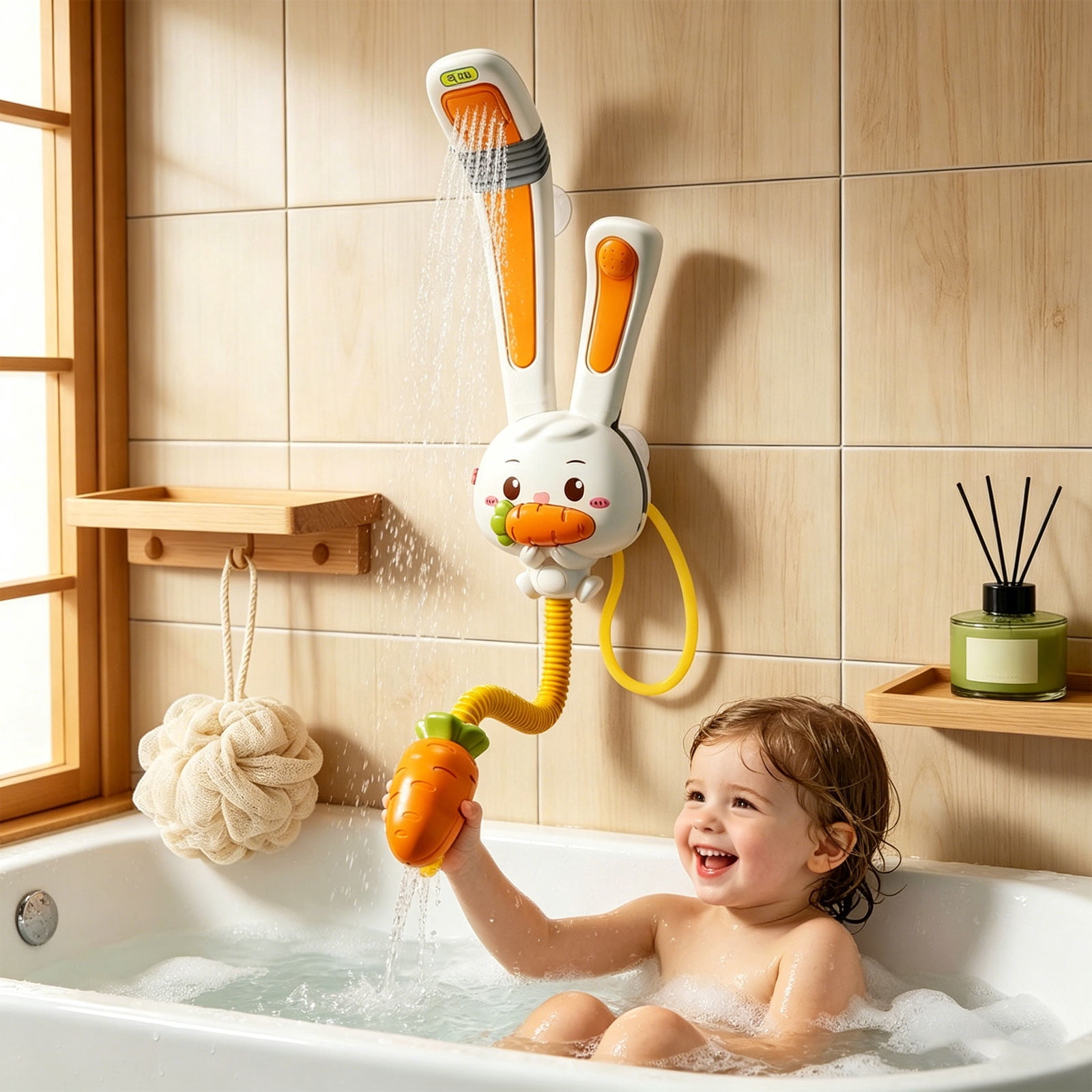 Children’s Shower Heads Rabbits Beach Toys, Manual Bathtub Shower Sprayer for Toddlers, Interactive Cloud Design Baby Bath Toy