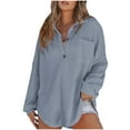 thumbnail image 1 of cfhntfmh Womens Oversized Sweater Loose V Neck Buttons Knit Long Sleeve Shirts Solid Color Pullovers with Pockets, 1 of 5