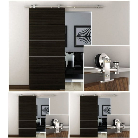TMS 6.6FT Modern Interior Sliding Barn Door Track Hardware Kit Satin Stainless Steel 3PC