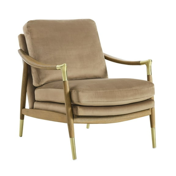 Modway Langford Performance Velvet Accent Armchair in Taupe Walnut
