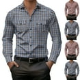 thumbnail image 2 of ZCFZJW Men's Slim Fit Long Sleeve Plaid Shirt Cotton Business Casual Dress Shirts Fashion Gingham Shirts with Double Chest Pockets Brown XXL, 2 of 10