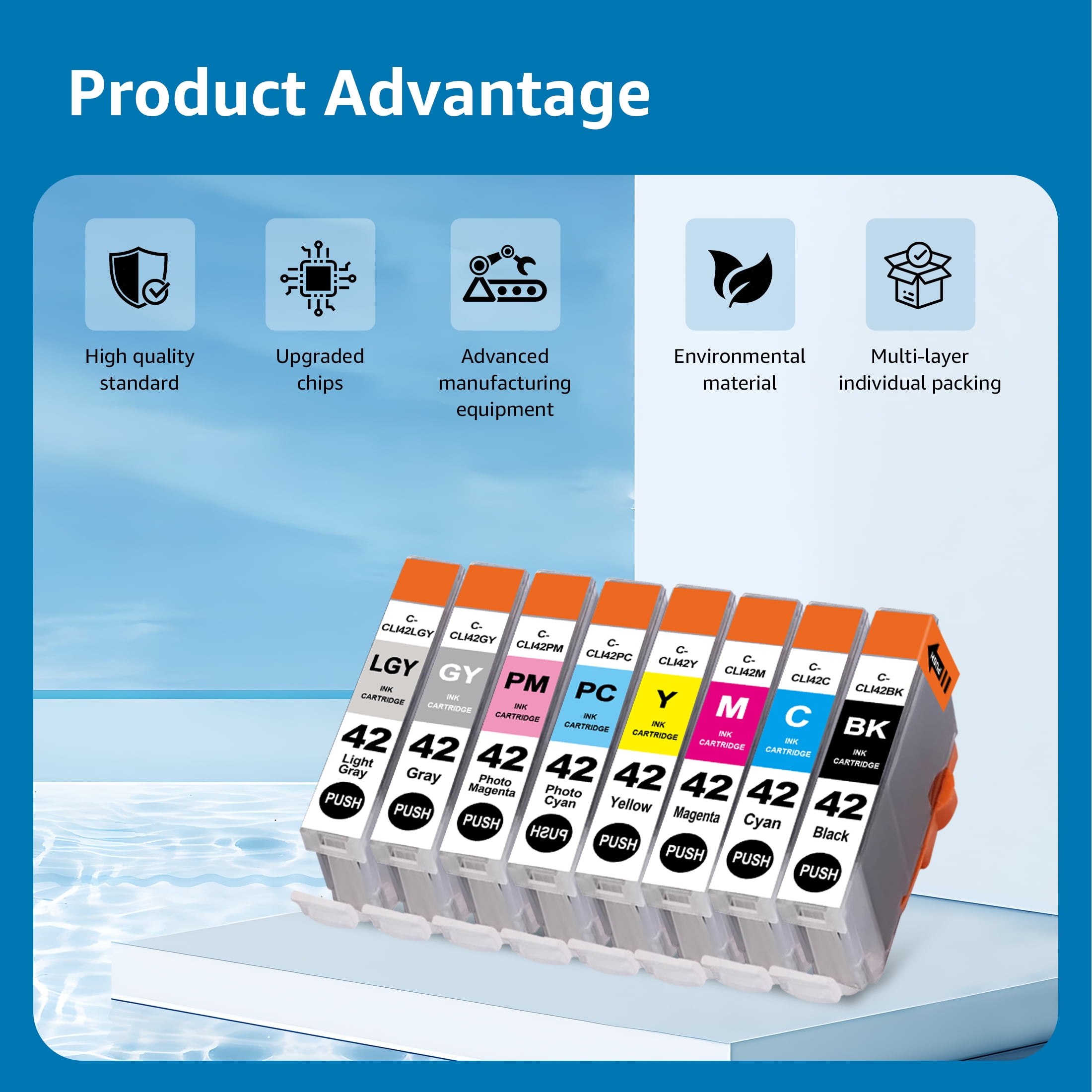CLI-42 Ink Eight Color Pack Replacements for Canon CLI 42 Ink Cartridges, Compatible with Canon PIXMA PRO-100 Printers