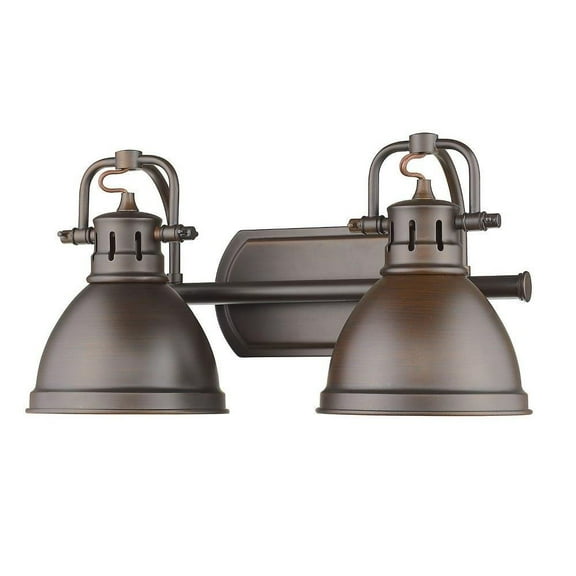 2 Light Vintage Industrial Bathroom Vanity in Aged Brass and Rubbed Bronze Shade-Rubbed Bronze Finish-Rubbed Bronze Shade Color Bailey Street Home
