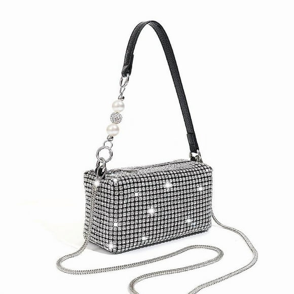 Valentines Day Gifts Crystal Rhinestone Crossbody Bags for Women Bling Purse Chain Mesh Clutch for Party