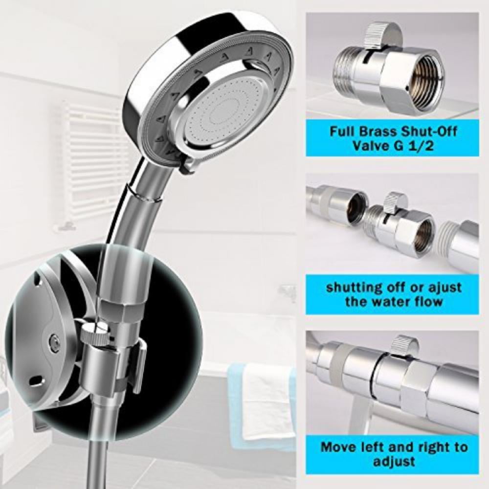 4Pcs/Set Spiral Handheld Shower Head Luxury Convenience Package with Pause Switch, Extra-long Hose PLUS Extra Low-Reach Bracket Stainless Steel Hose