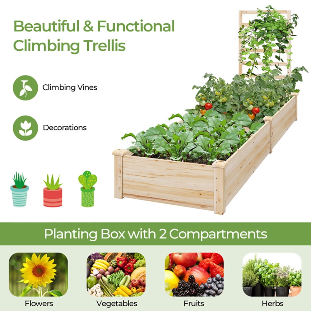 Spaco Raised Garden Bed with Planter Box and Trellis-Natural, Outdoor Elevated Flower Box for Backyard/Patio/Gardener