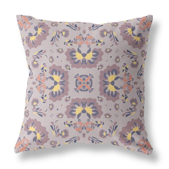 Divine Flowers Indoor/Outdoor Pillow with Removable Cover in Brown Yellow 16x16