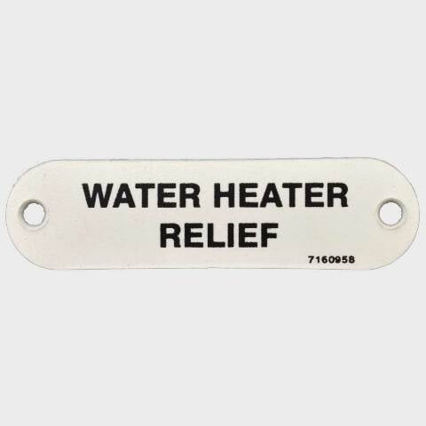 Marquis Boat Label Tag 7160958 | Water Heater Relief White Plastic