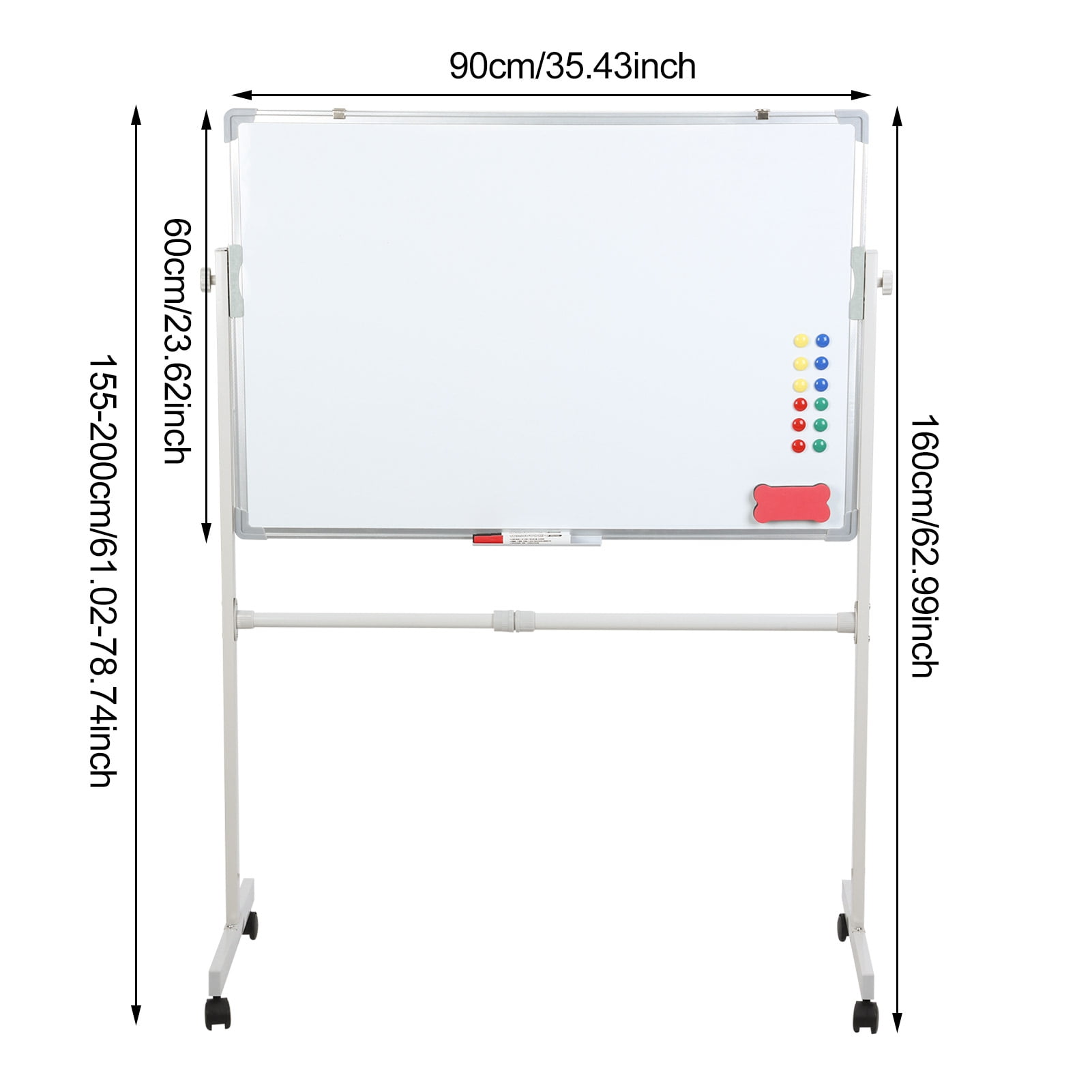 Nuoxin Double-Sided Mobile Whiteboard - 72"x40" Extra Large Height Adjustable Magnetic Dry Erase Board on Wheels, 360° Rolling Office White Board Pizarra