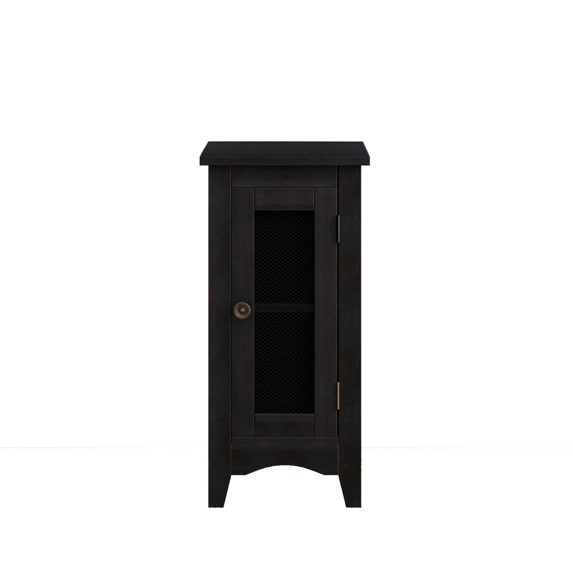 AENKYO Farmhouse Nightstand, Industrial Solid Wood End Table with Storage for Small Spaces, Dark Red Brown Finish