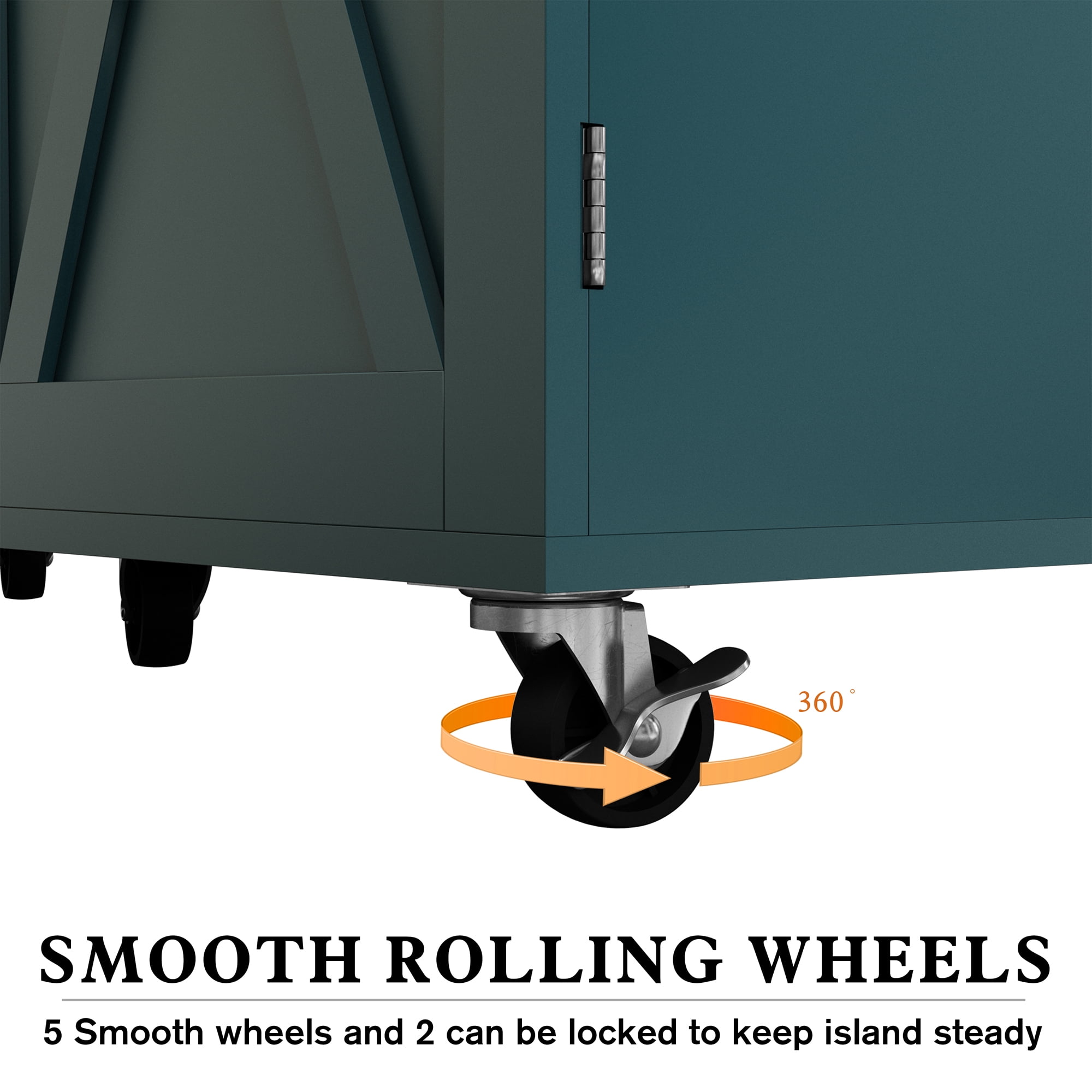 "HLR Large Versatile Folding 51.7"" W Rolling Kitchen Island with Storage, Green"