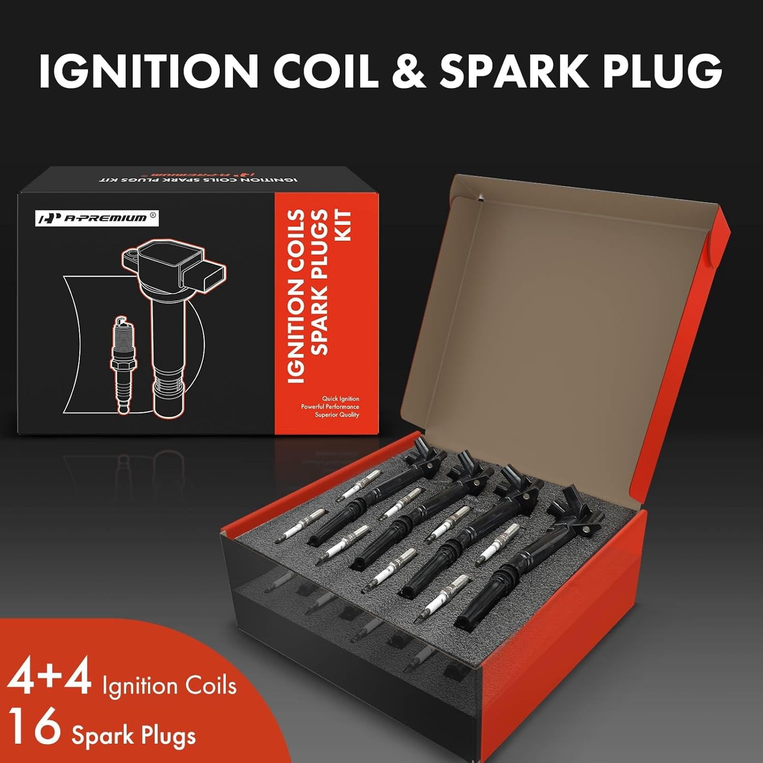 A-Premium Set of 8 Ignition Coil Pack and Iridium Spark Plugs Compatible with Ford F-150 2010-2014, F-250 2011-2017, F-350 2011-2017, E-350 Super Duty 2017, 6.2L, Replace# CYFS12FP, 1403264117
