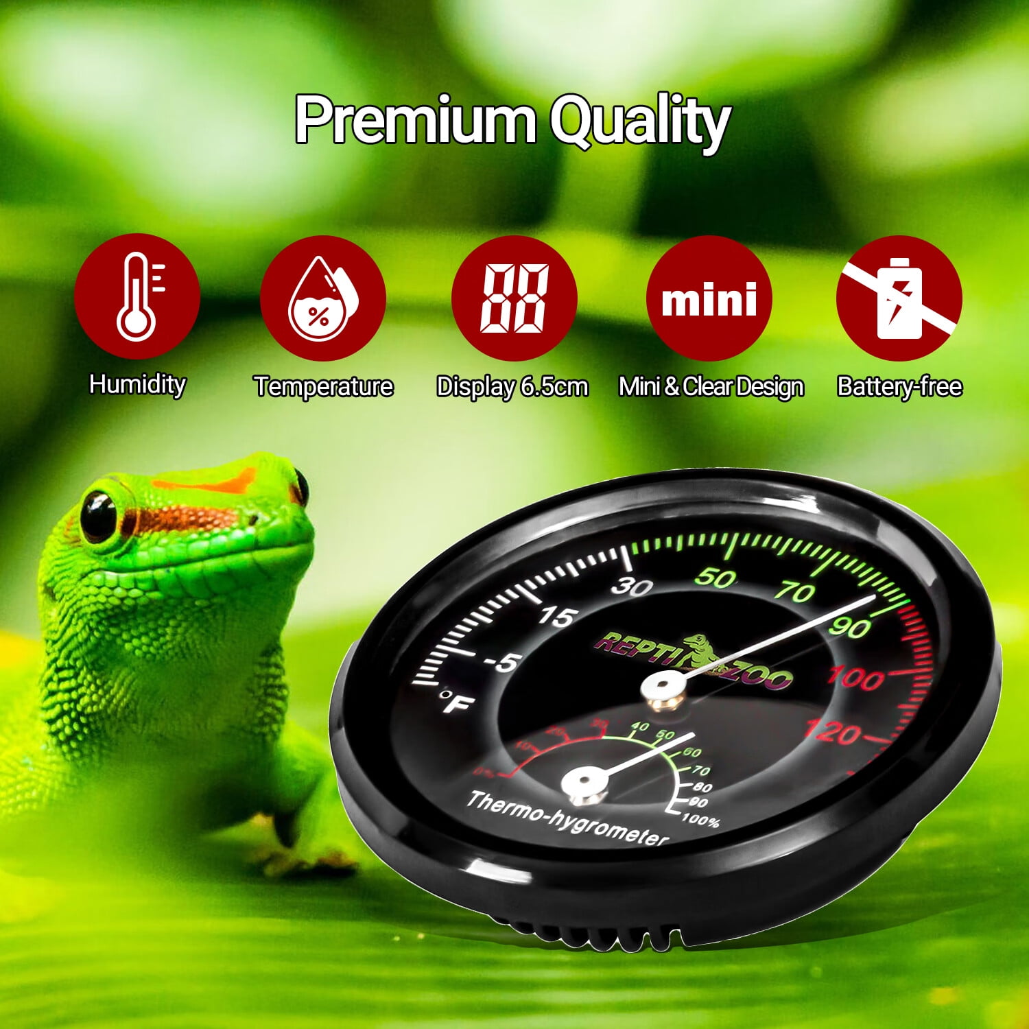 1 PC Reptile Terrarium Thermometer, Dial Gauges Pet Rearing Box Thermometer  Celsius and Fahrenheit, Reptile Thermometer Accurate Dual Gauges Display, 2  in 1 Reptile Tank Thermometer & Humidity Meter, Stick-on Tank Accessories