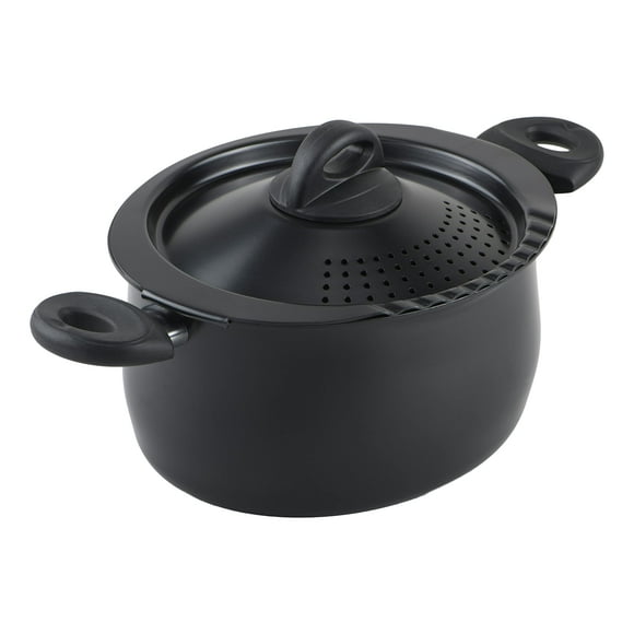 Bialetti 5.5 Quart Pasta Pot with Strainer Lid, Charcoal – Elongated Oval Pot for Longer Spaghetti, Lasagna, Penne & Farfalle Noodles, Heat Resistant Hand