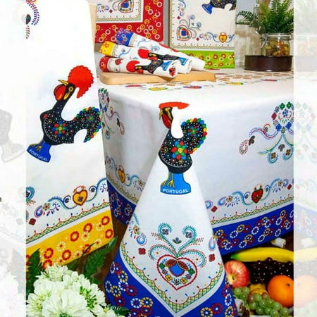 

Limol 100% Cotton Portuguese Rooster Galo de Barcelos Tablecloth (59 x 79 (2M) Blue)