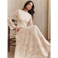 thumbnail image 3 of Women Apricot Long Sleeve Lace Maxi Dress, Elegant Round Neck Bell Sleeve, 3 of 7