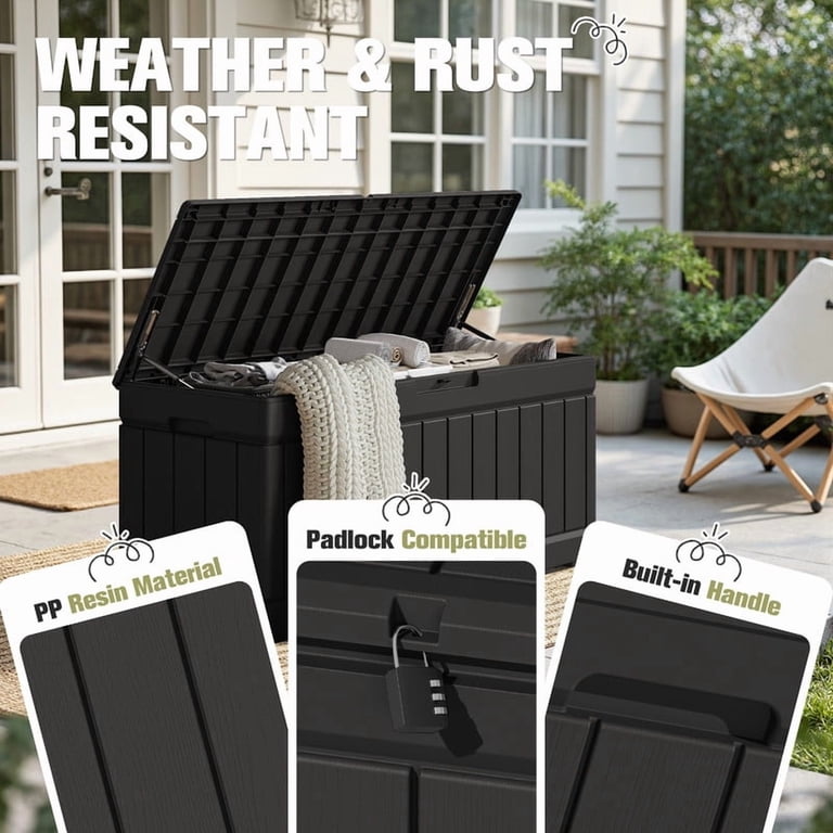 Homall 82-Gallon Resin Deck Box, 45.66 In. Wide, Black photo 3