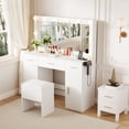 thumbnail image 2 of Memoryfield Vanity Desk with Mirror and Lights, Large Makeup Vanity Table with Power Outlet and Stool, Vanity Dressing Table for Bedroom Dressing Room, White, 2 of 7