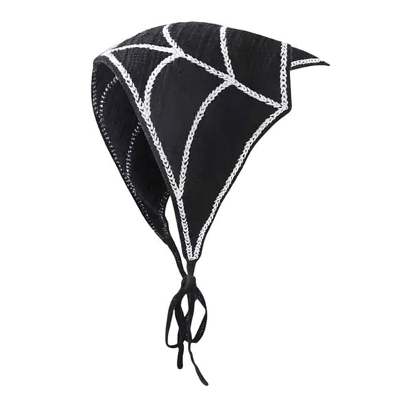 Spiderweb Gothic Bandana Head Scarf, Black White Cobweb Print Triangle Headband, Halloween Hair Wrap Head Kerchief for Women Cosplay