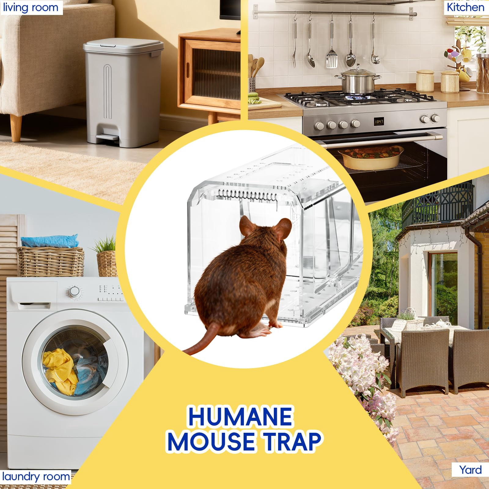 Humane Mouse 4 No Traps For Indoor & Outdoor - Reusable Live Catch And Release  Safe Easy Bucket Lid Design Pet Friendly Trampas Para Ratones To Use