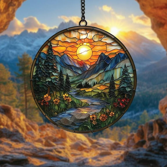 Mountain Landscape Acrylic Suncatcher, acrylic ornament Window Hanging, Perfect Gift for MotherÃ¢â‚¬â„¢s Day, Stained Acrylic Style Ornament for Her