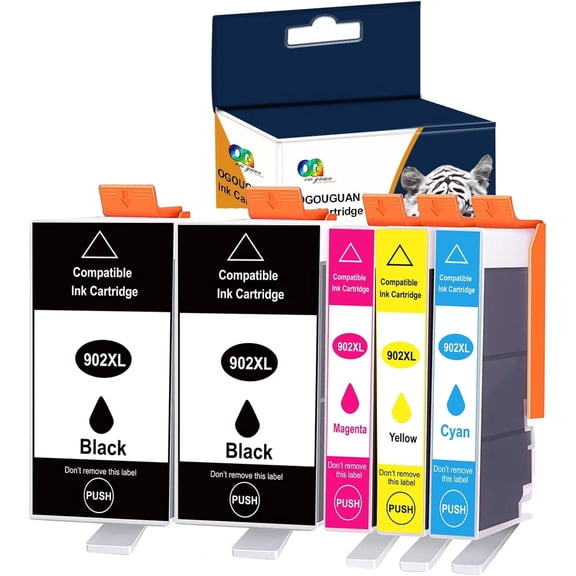 902XL Ink Cartridges Compatible Replacement for HP 902 XL HP902 Work for Officejet Pro 6958 6968 6970 6978 6950 6951 6954 6956 6960 6961 6962 6963 6964 Printer (5-Pack, 2BK/1C/1M/1Y)