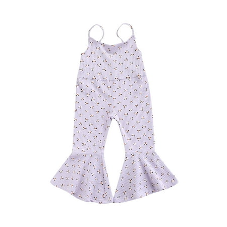 

Infant Baby Girls Sleeveless Floral Jumpsuit Romper Ribbed Bell Bottom One Piece Jumpsuits Baby Summer Clothes