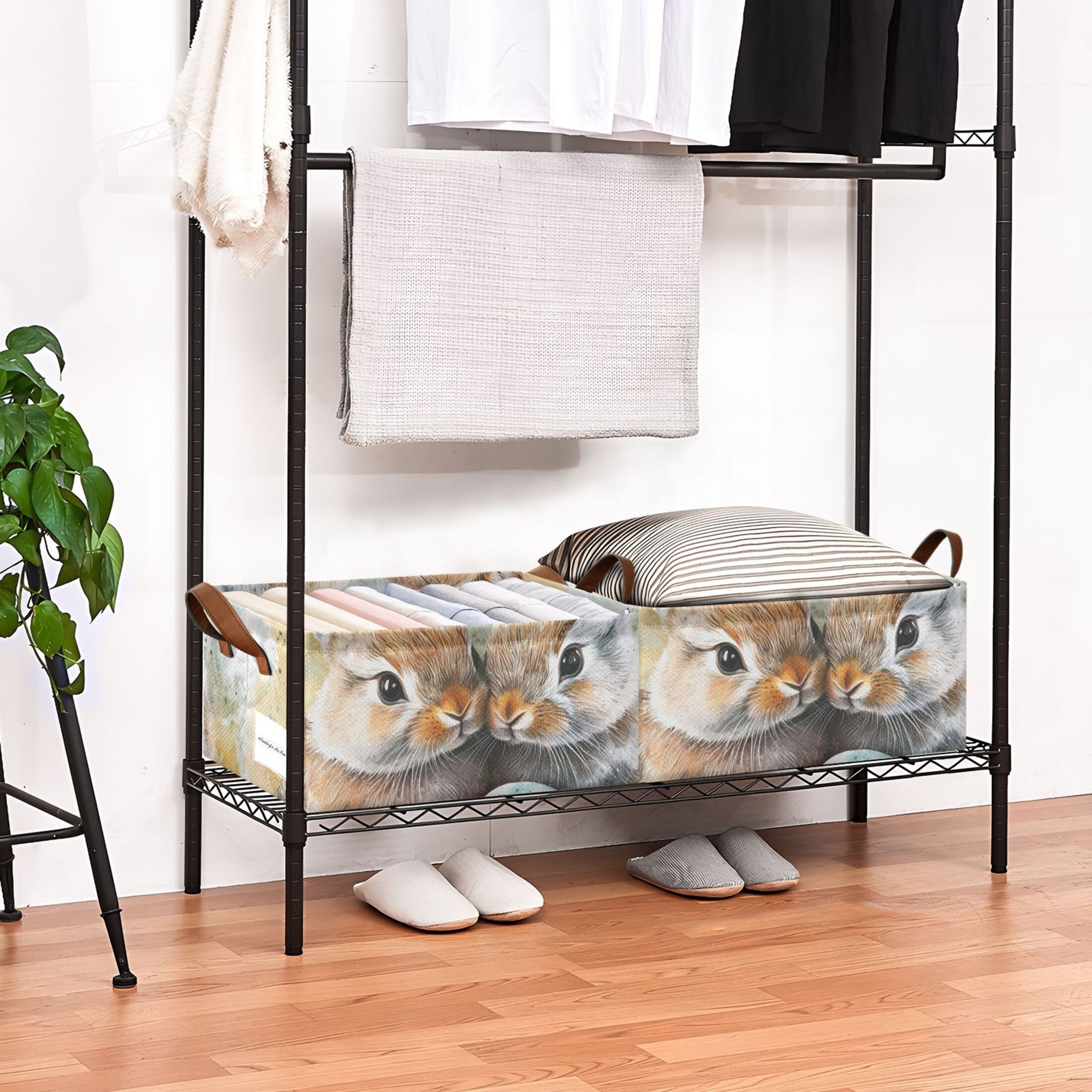 Bunnies Easter Eggs Storage Bins with Handles Foldable Storage Baskets for Shelves Organizer Cloth Baskets