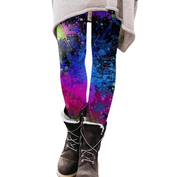 Gibobby Leggings cálidos para mujeres Leggings con estampado de moda para mujer Leggings elásticos pantalones casuales botas pantalones(Azul oscuro,G)