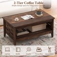 thumbnail image 5 of 2-Tier Farmhouse Coffee Table with Open Shelf, Rectangular Center Table for Living Room, Rustic Brown, 5 of 9