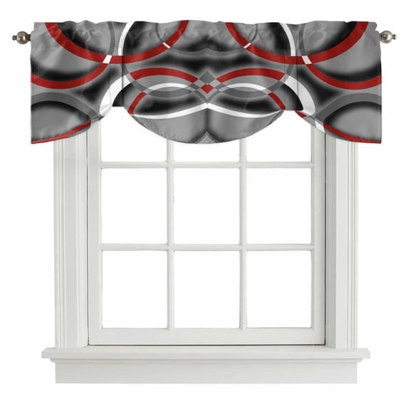Tie Up Valances for Windows, Grey Geometric Adjustable Valance Curtains Window Treatment for Living Room, Modern Abstract Black White Red Striped Rod Pocket Kitchen Curtains & Drapes 42x18 Inch