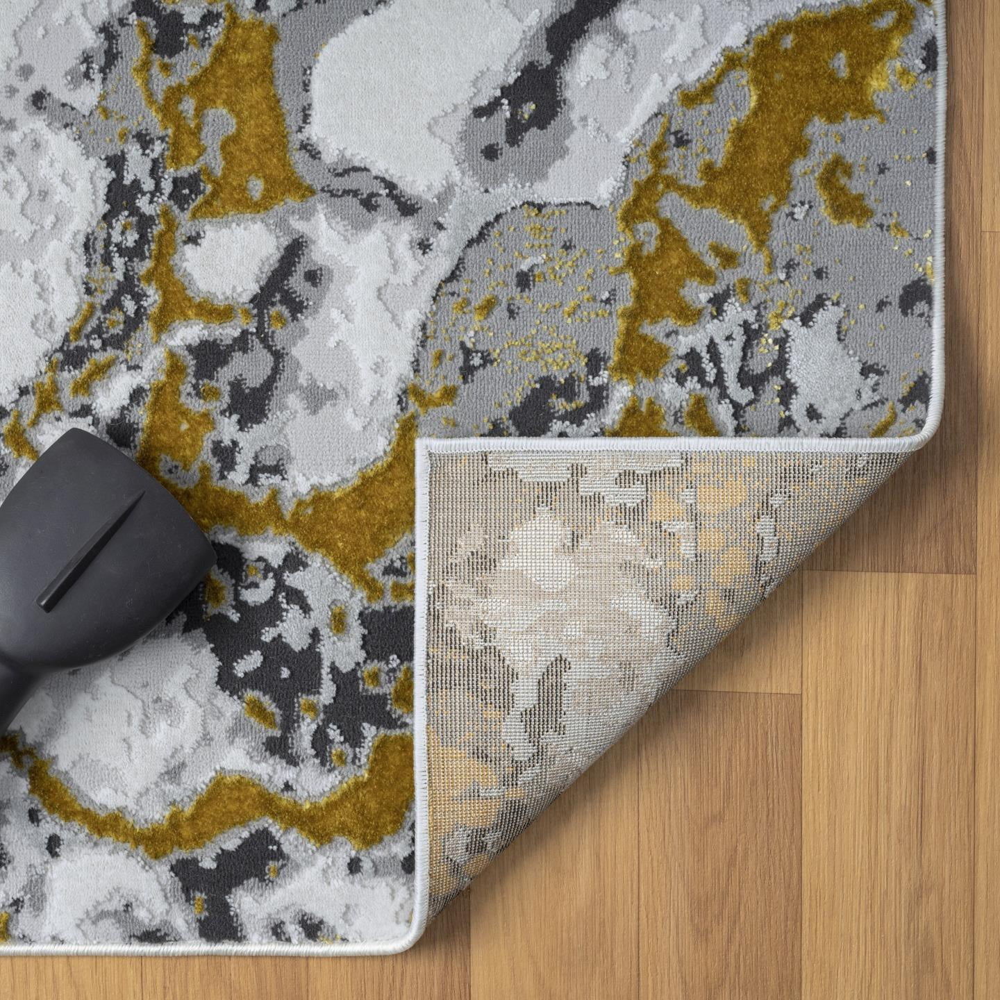 Luxe Weavers Abstract Marble Gold 2x8 Runner Area Rug for Hallway