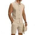 thumbnail image 4 of HBGVBA Mens Shorts Set Sleeveless Button Collared Shirt Tank Top Elastic Waist Casual Outfit Set, 4 of 5