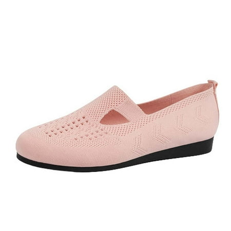 Sexlip Women s Solid Color Round-Toe Flats - Lightweight Mesh Sneakers  Casual Slip-On Shoes Dilay Wear Hollow Out Breathable Shoes Pink 41