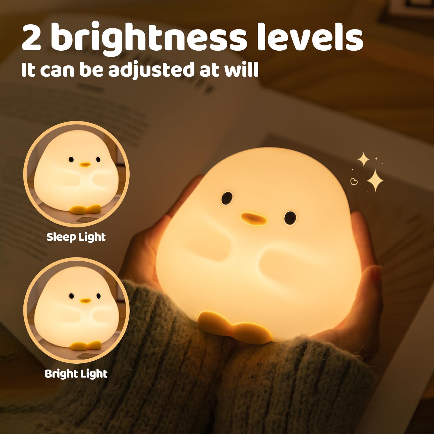 Duck Night Light, Color Changing Mode & 50-Hour Battery, Squishy Silicone Lamp for Kids Room, USB Rechargeable with Timer, Easter Gifts