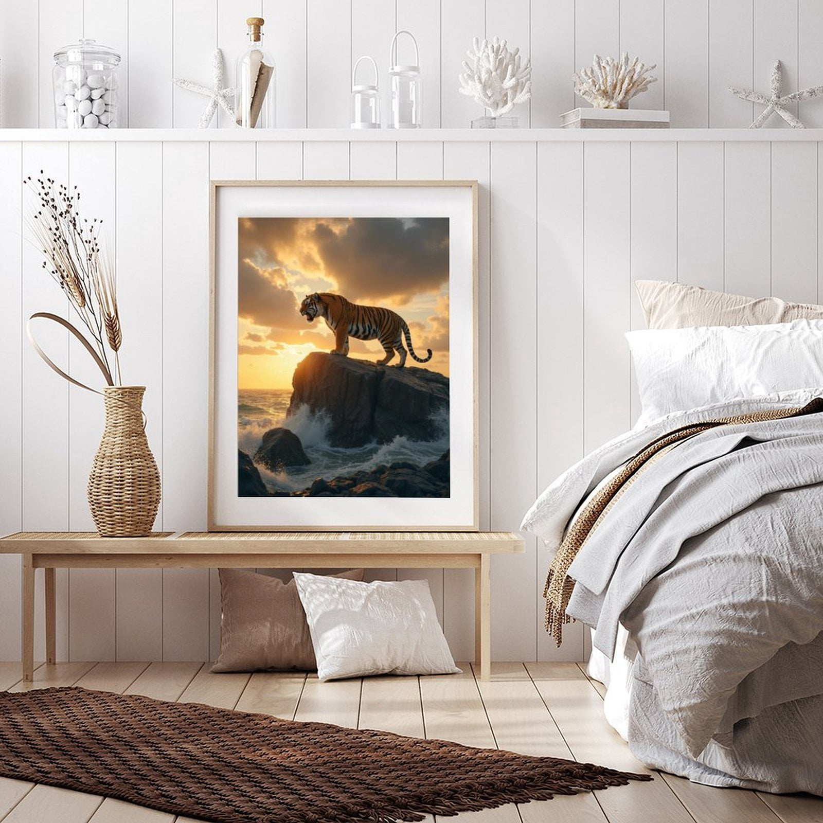 Diamond Art Kit for Adults, Tiger Sunset Ocean Rocks Majesty Diamond Painting for Adults Beginners, 5D DIY Diamond Art Painting Kits, Colorful Diamond Painting Craft for Home Decor 12x16