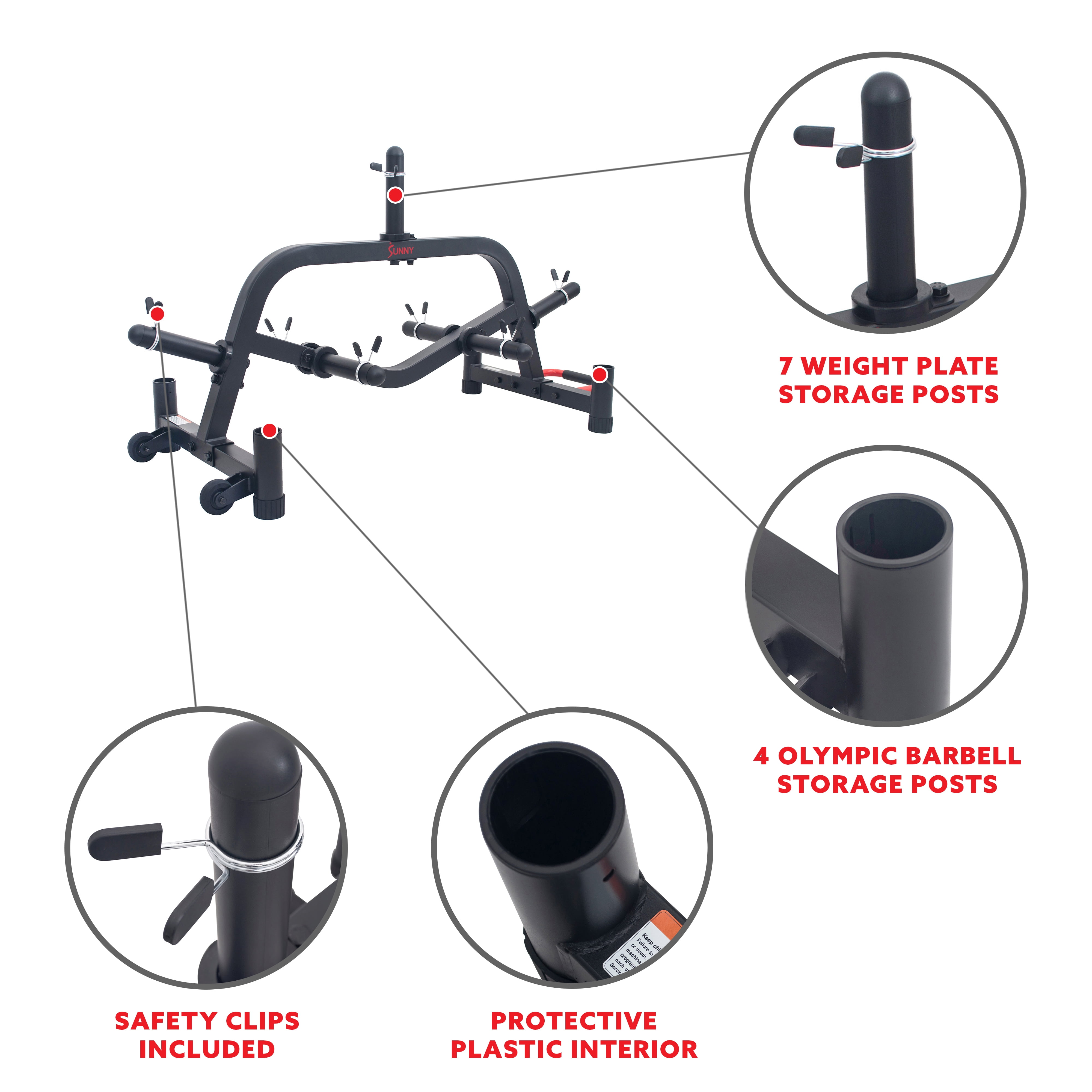 Sunny Health Fitness Multi Weight Plate and Barbell Rack Storage
