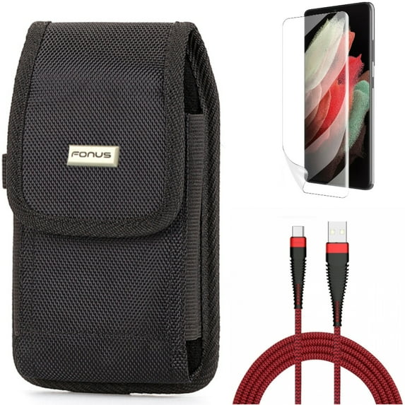 Matte Screen Protector & 10ft USB Cable & Case Belt Clip for Samsung Galaxy S22 Plus (S22+) - Combo TPU Film Anti-Glare & Type-C Charger Cord Power & Rugged Holster