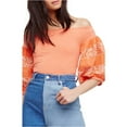 thumbnail image 2 of Free People Womens Rock With It Embroidered Knit Blouse, Orange, X-Small, 2 of 2
