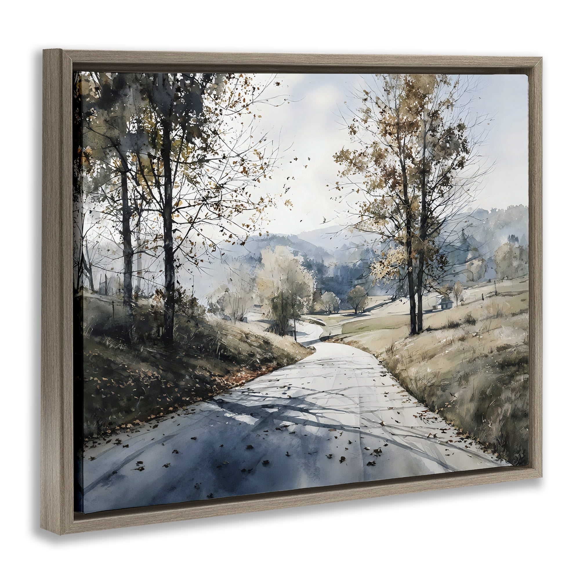 Stupell Industries Country Road in Autumn Brown Framed Floater Canvas Wall Art, design by Franklyn Gregory