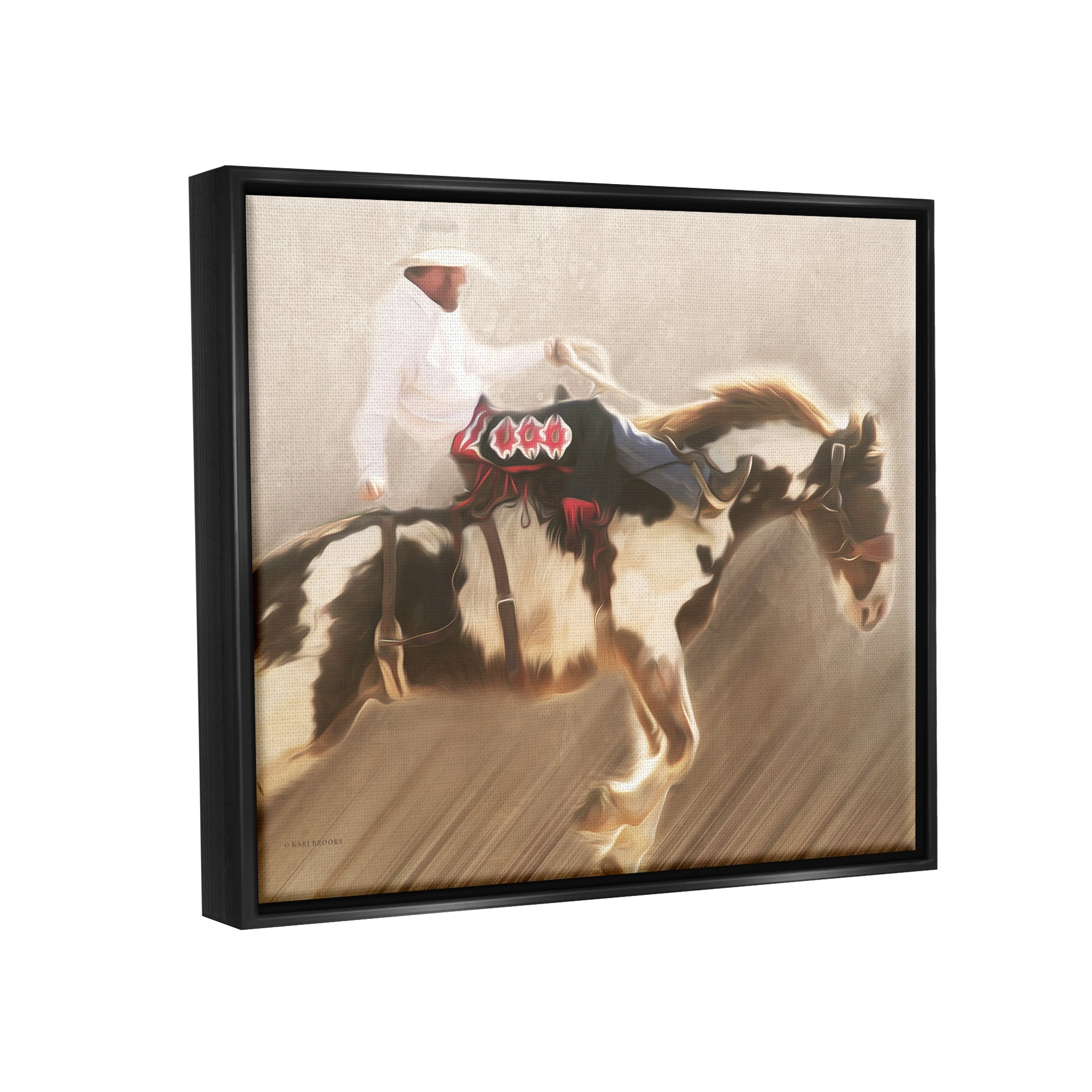 Stupell Industries Cowboy Riding Horse Animals & Insects Painting Black Floater Framed Art Print Wall Art, 31 x 25