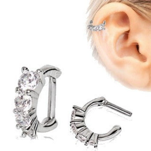 Fashion Hut Cartilage Clicker Cuff Multicolor, Cascading CZ Earrings, Silvertone, Count per Pack 1