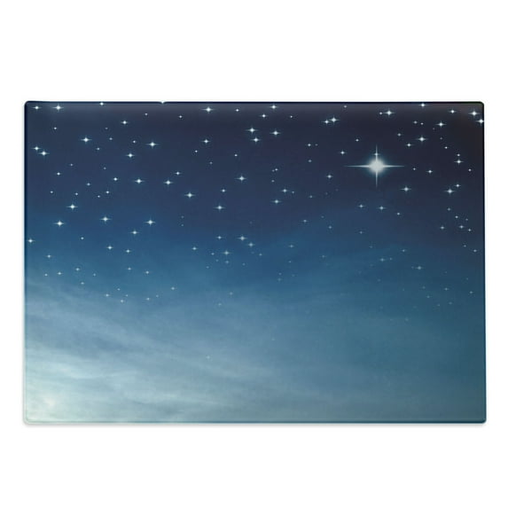 Night Cutting Board, Ombre Inspired Sky Vibrant Stars Universe Astronomy Exploration, Decorative Tempered Glass Cutting and Serving Board, Large Size, Pale Blue Dark Blue, by Ambesonne