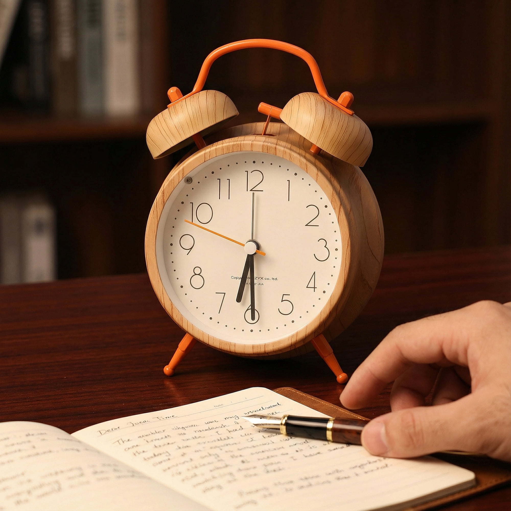 Unique Bargains Alarm Clock with Wood-Grain Patterns Orange 4.6"L x 2.2"W x 6.6"H