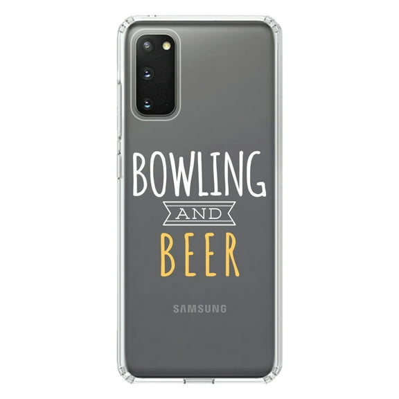DistinctInk Clear Shockproof Hybrid Case for Galaxy S20 / S20 5G (6.2" Screen) - TPU Bumper Acrylic Back Tempered Glass Screen Protector - Bowling and Beer