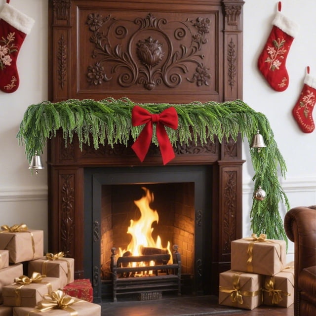 Christmas Norfolk Garland Fork Norfolk Natural Garland Artificial Garland For Christmas Table Fireplace Wall Home Decoration