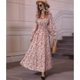 thumbnail image 6 of Women'S Dress Long Sleeve Square Neck Floral Print Smocked A Line Boho Flowy Maxi Dresses Pink M, 6 of 9