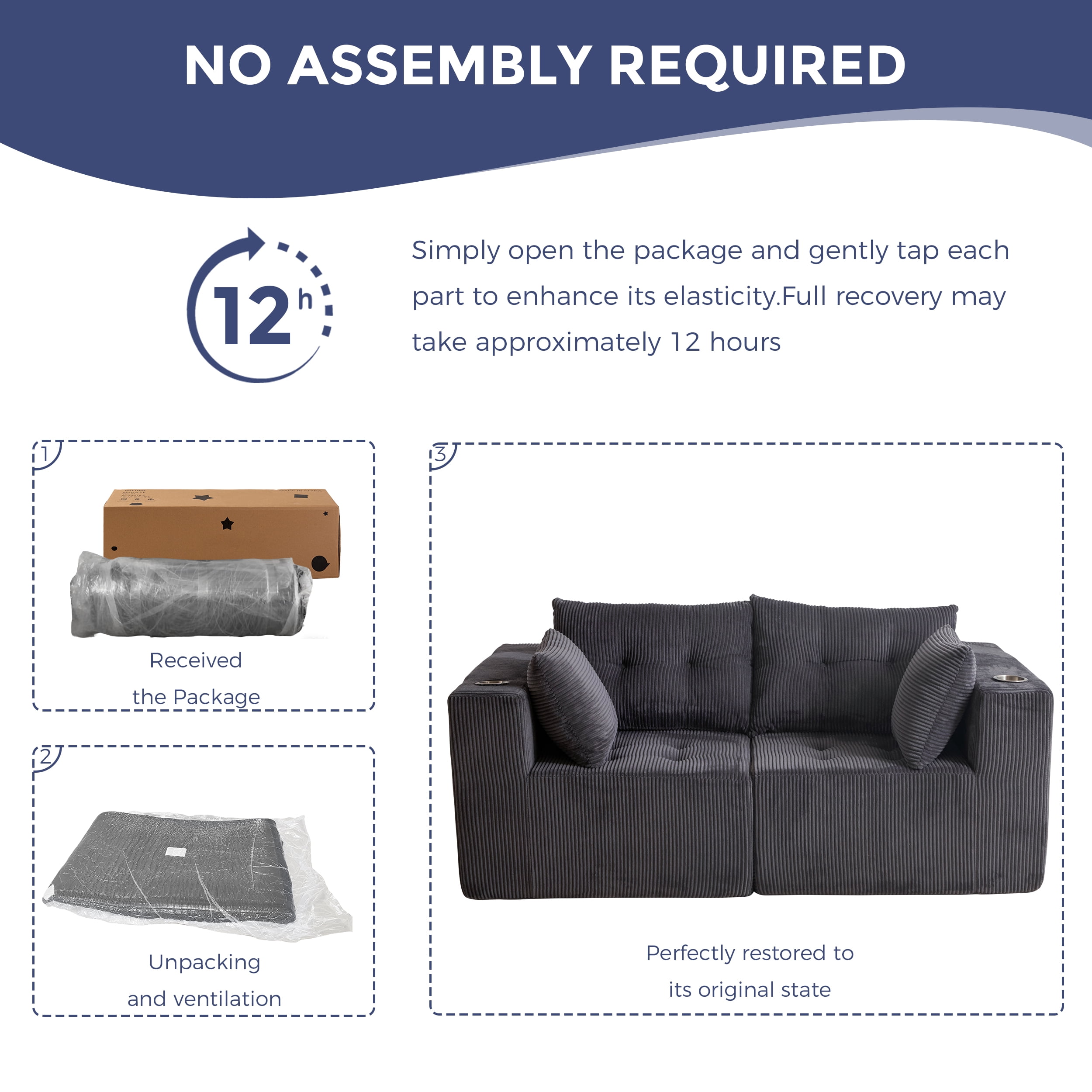 BYBYME Cloud Sectional Couch Loveseat Modern Comfy Modular Corduroy Sofa for Living Room,Tufted 2-Seat Sleeper Chair,Sofa in A Box,No Assembly Required,Grey