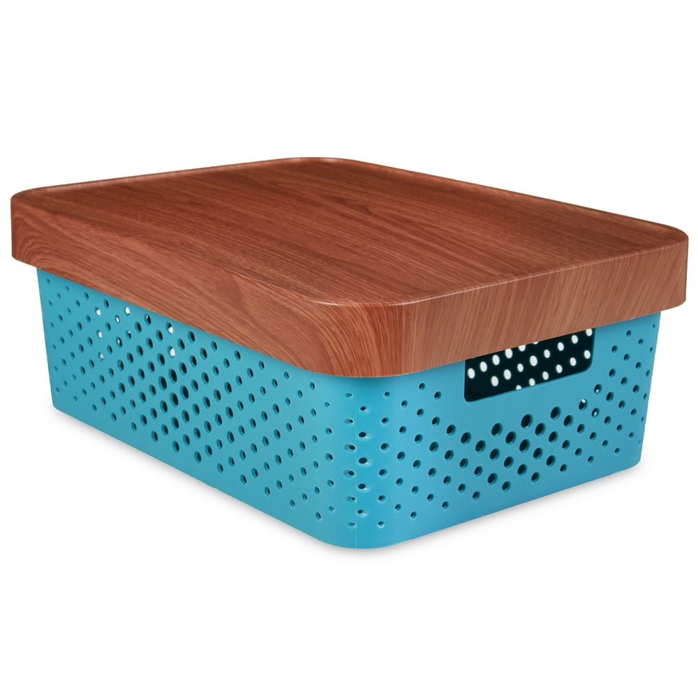 Pen+Gear Plastic Storage Box with Lid, Aqua Haze